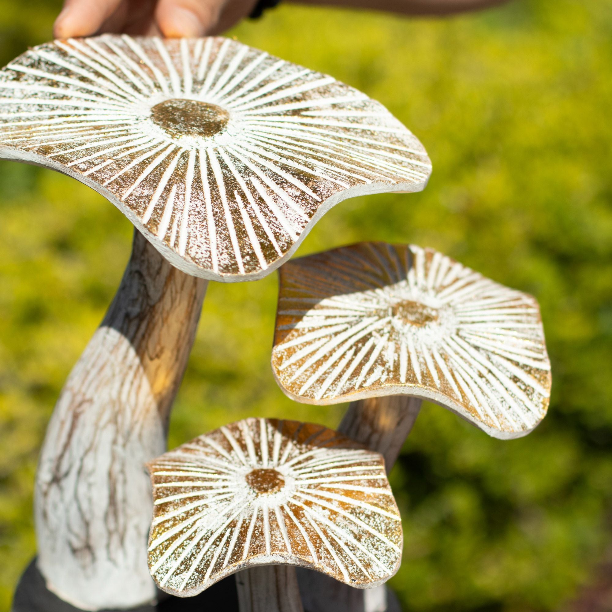 Medium Golden Mushroom Art - 25cm - Whitewash